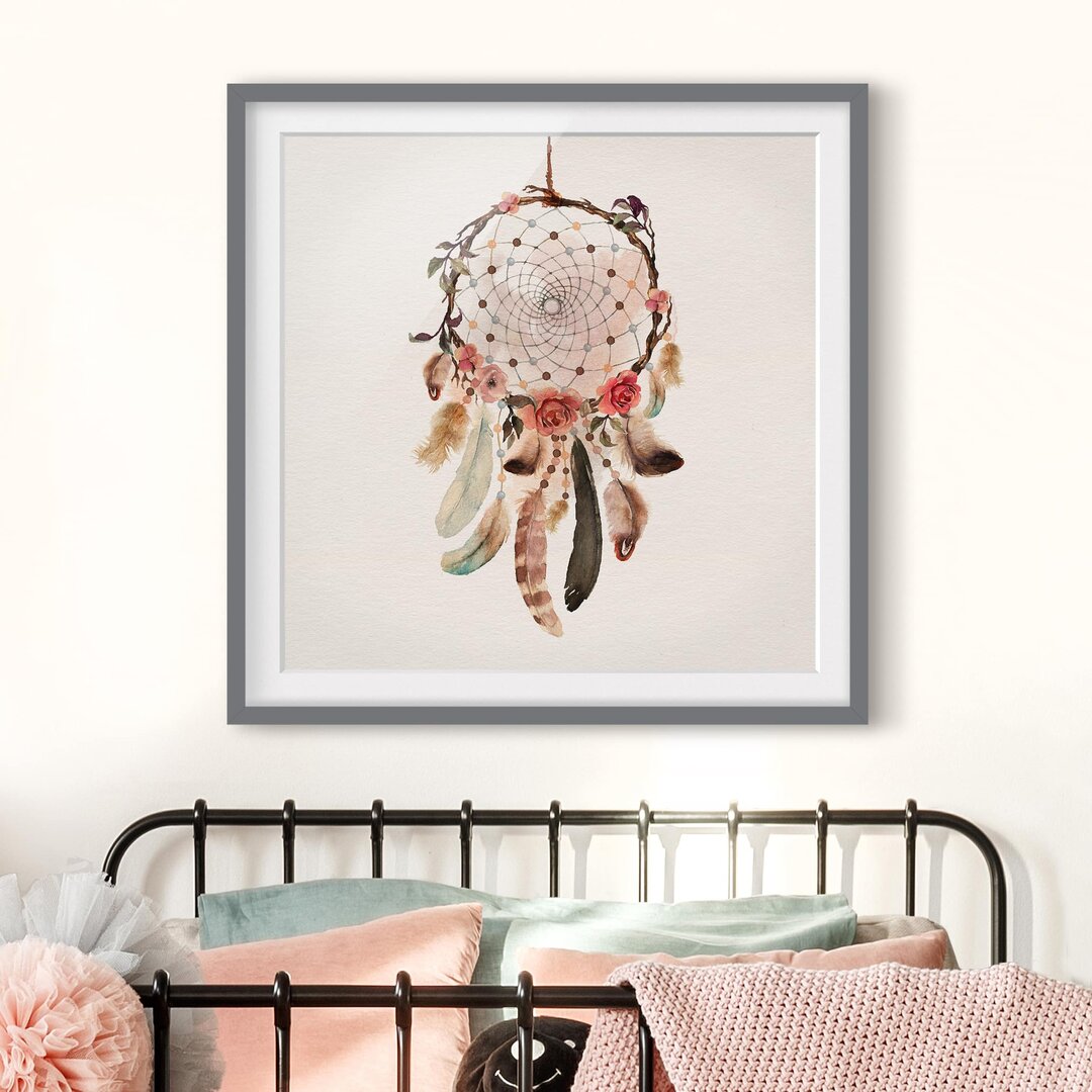 Gerahmter Grafikdruck Dream Catcher mit Perlen