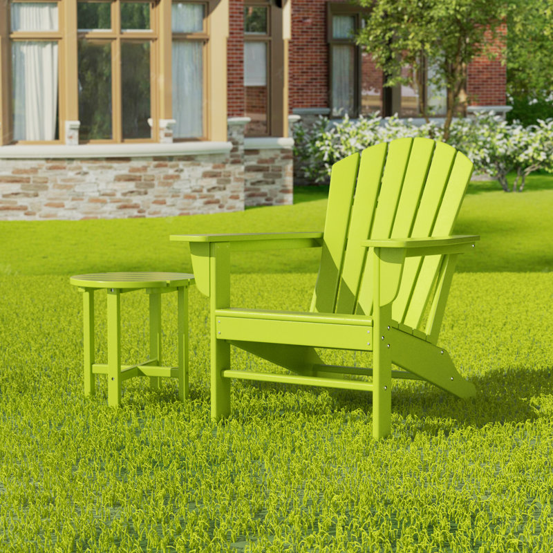Altura Foldable Outdoor Adirondack Chair With Table, Lime Green
