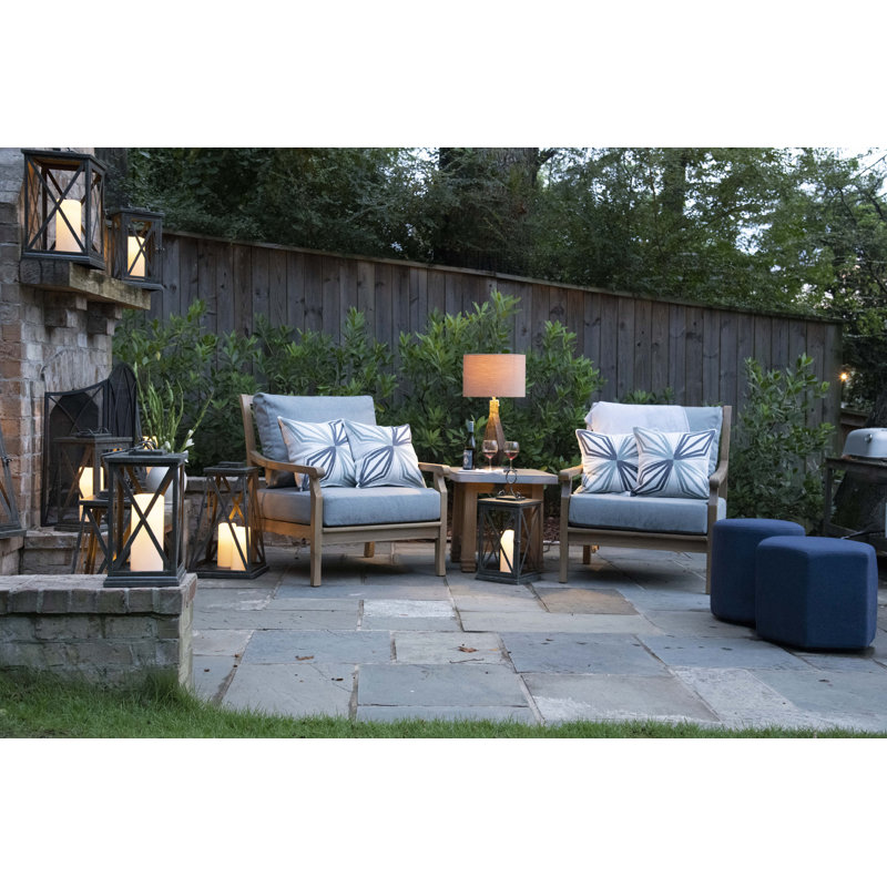 Reilly Outdoor Ottoman with Sunbrella® Cushion, Spectrum Indigo Sunbrella® Plainweave