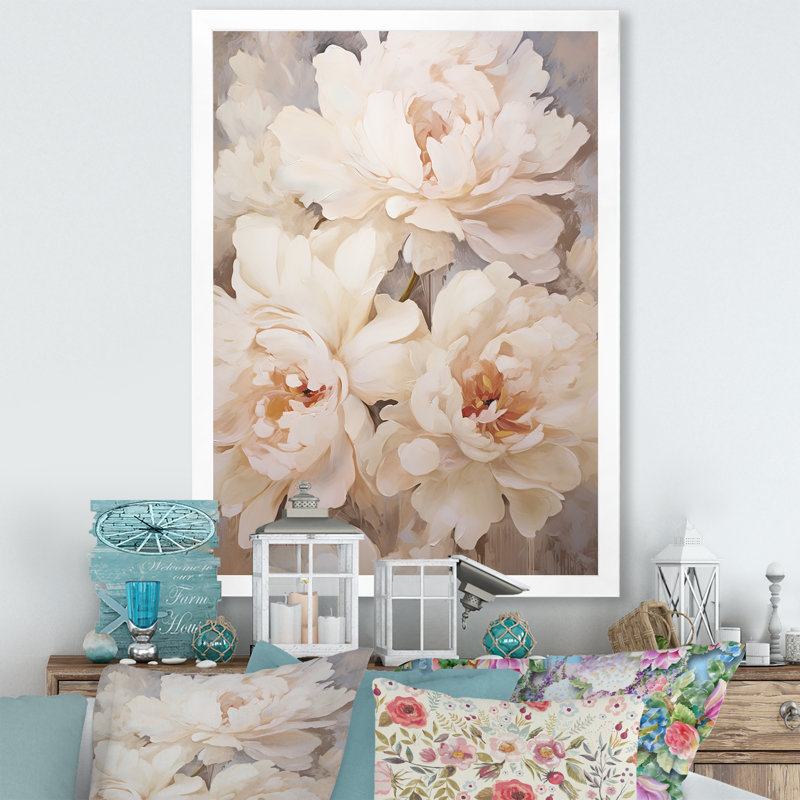 «Beige fragrant Peony Bliss VI», reproduction sur toile, Cadre photo blanc, H 20 po x l 12 po x P 1 po