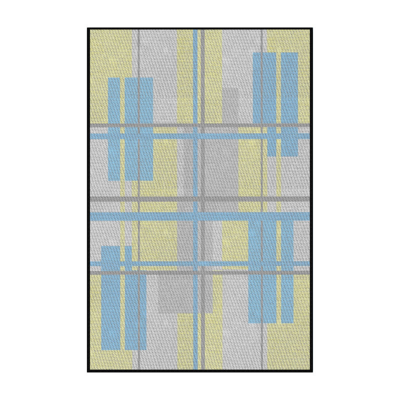 Tapis géométrique jaune / bleu, Rectangle 5 pi x 8 pi