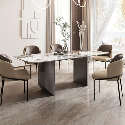 Dashona White Rectangular Sintered Stone Dining Table with Double Pedestals