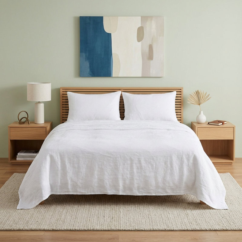Four Piece White Linen Twin Sheet Set
