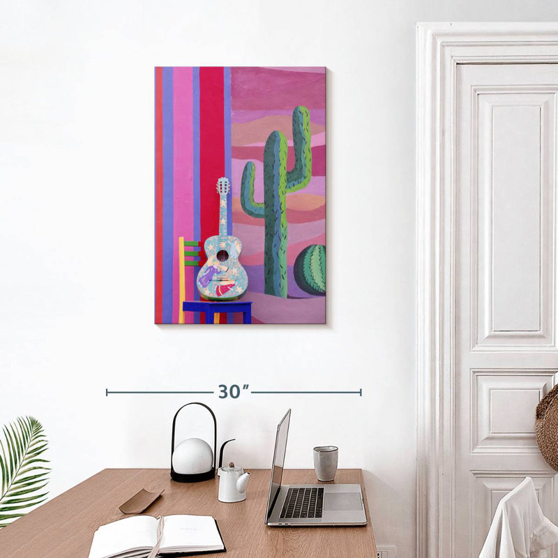 Guitare et cactus Abarca, H 30 po x l 20 po
