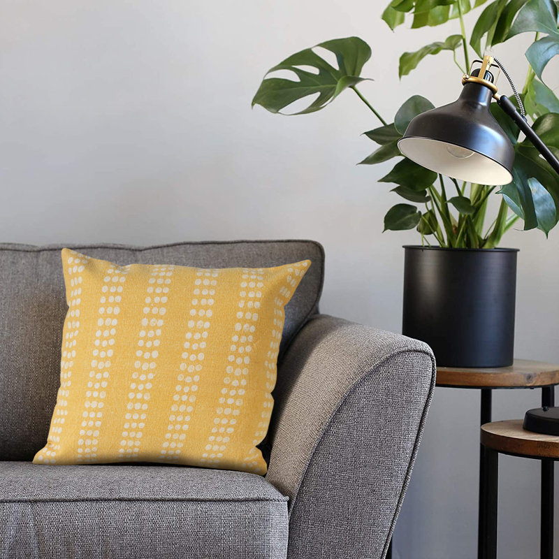 Coussin en coton Polka, Jaune/blanc