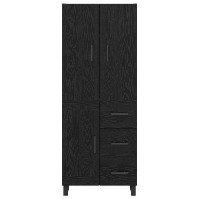  Highboard With Drawer 2 Pcs Black Oak Engineered Wood And Glass, Black Oak