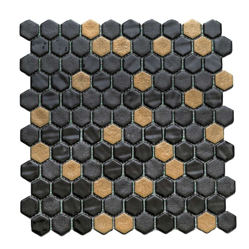 Eterna 1" x 1" Straight Edge Glass Mosaic Wall And Floor Tile, Black/Gold