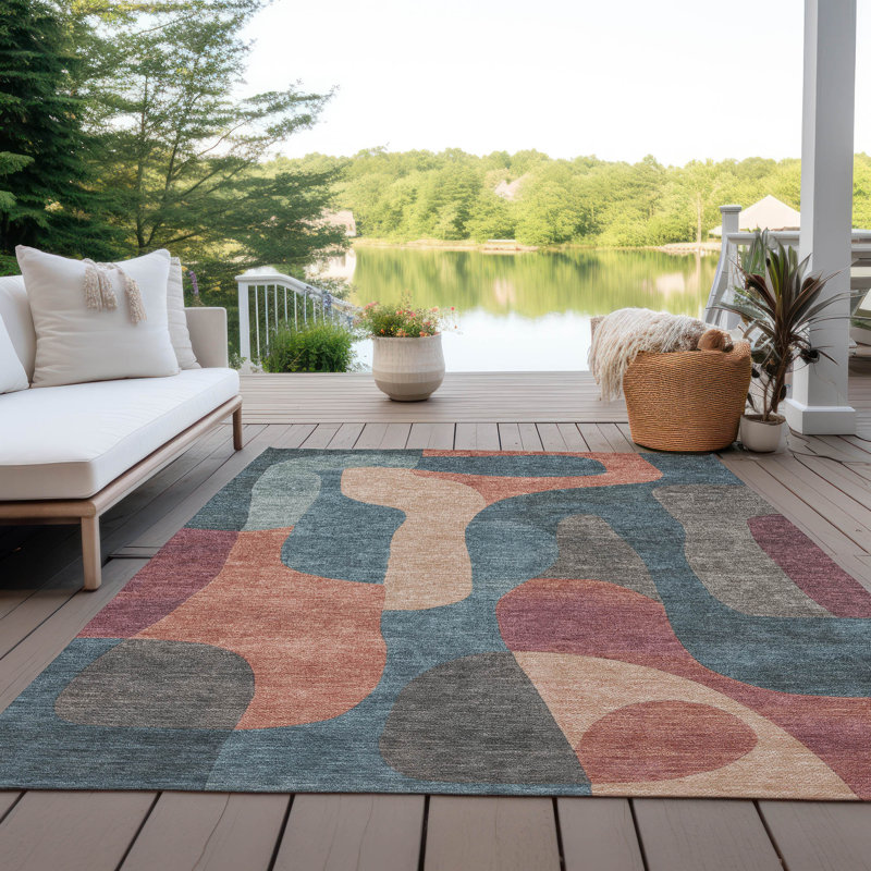 Tapis de sauge Xhevrie intérieur / extérieur lavable à la machine, Rectangle 5 pi x 7 pi 6 po