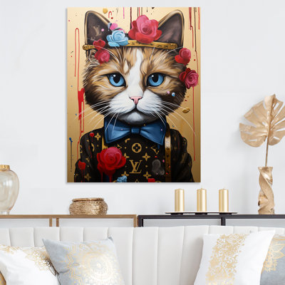Brown Cat Fashion Brand Dress IV  Cat Metal Wall Art Decor