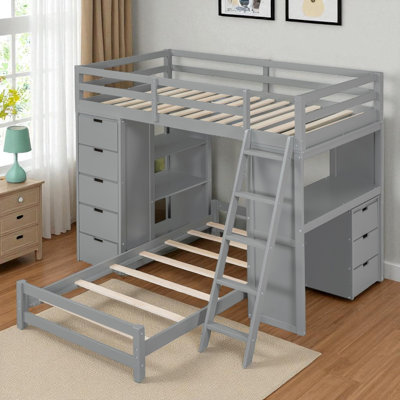 L - Shape Twin Over Twin Bunk Bed With Built-In Desk And Storage