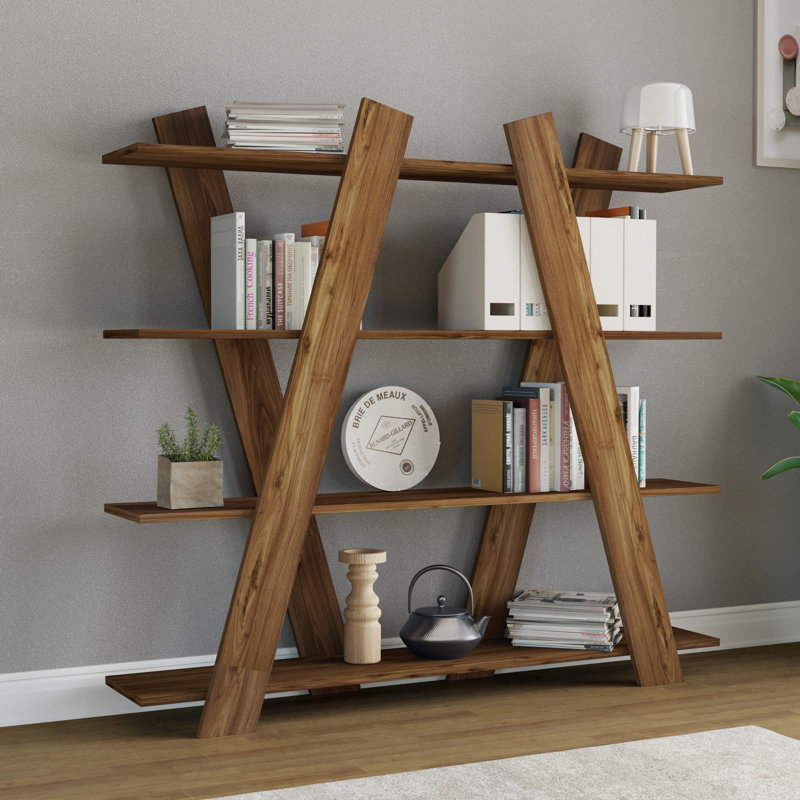 Alesia 137 cm H x 150 cm W Etagere Bookcase, Walnut