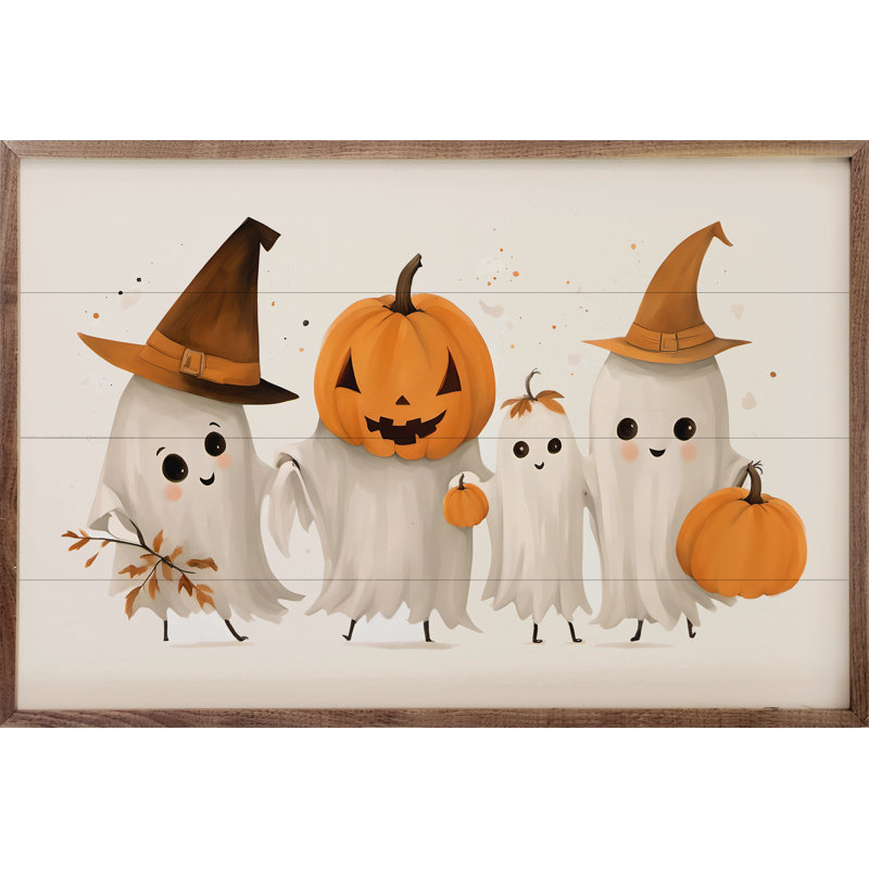 «Four Ghost Friends White» sur bois, H 5 po x l 8 po