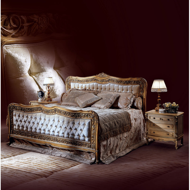 Louis XV Tufted King Upholstered Panel Headboard