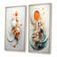 «Orange and White Spiraling Symmetry I», ensemble de 2 reproductions d'art sur toile géométriques abstraites-36336548-36336542