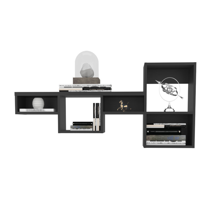 Tablette murale 7 cubes de 47 po de largeur, noire - tablette solide et organisée pour la chambre à coucher, le bureau personnel, le salon, la chambre noire