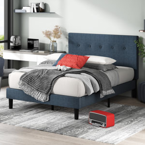 Raily Tufted Upholstered Low Profile Platform Bed Navy King 