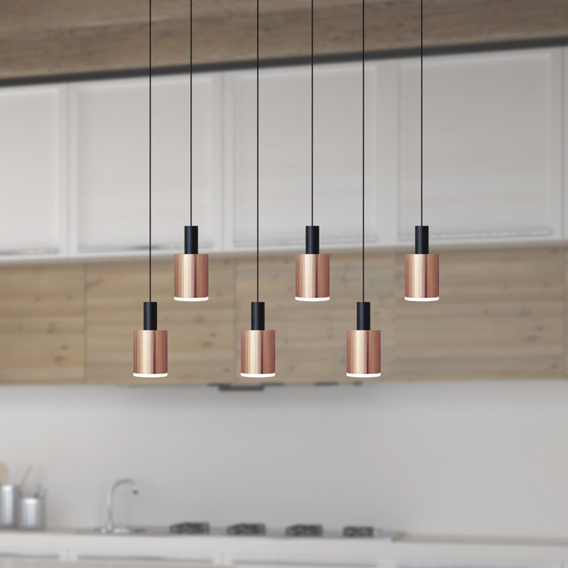 Luminaire suspendu grappe en pot 6 lumières Essoura, Noir / Cuivre