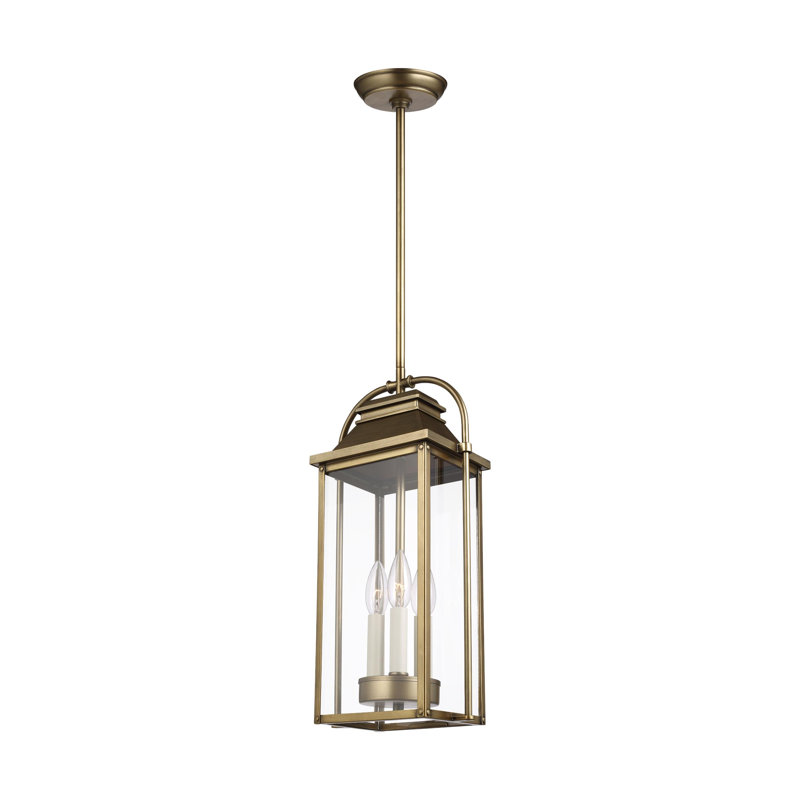 Lanterne suspendue d'extérieur 3 lumières Newson, Laiton vieilli peint