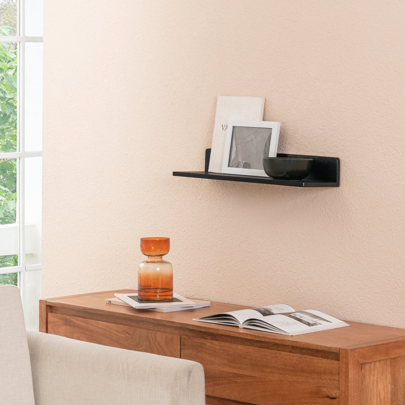 Dezerea Solid Wood Floating Shelf, Black, 3.5'' H X 24'' W X 6.75'' D