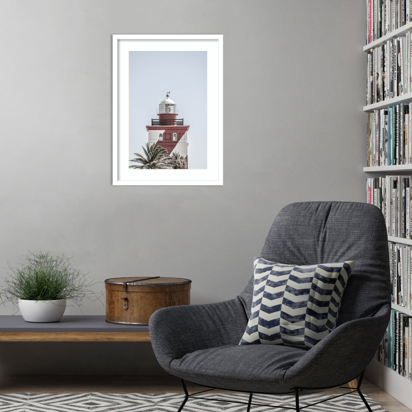 Daisey "Green Point Lighthouse" Print, White , 25" H x 19" W
