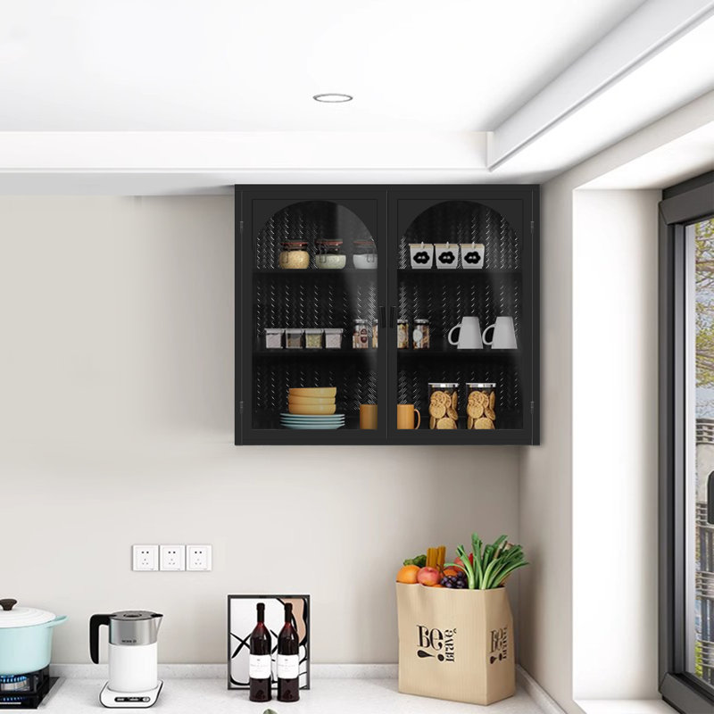 Armoire murale 27,56 "en verre noir - 3 niveaux, motif tissé, tablette amovible