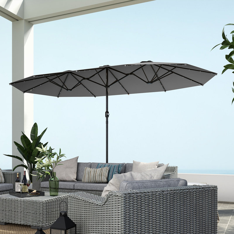 Parasol de jardin à double face Outsunny, parasol de jardin extérieur, parasol de patio avec lumière solaire à DEL, base sable, gris