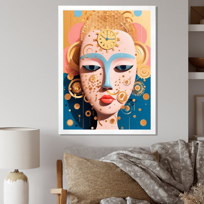 Masque de femme futuriste rose pastel sur toile