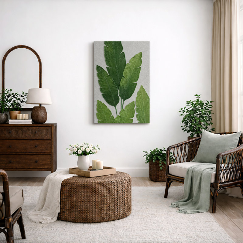 Œuvre botanique de feuille tropicale minimaliste, plante verte moderne, photos, impression sur toile encadrée, Toile tendue