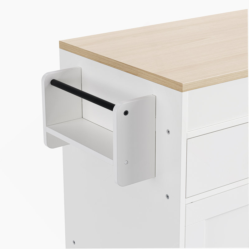 Îlot de cuisine de 74,5 pouces avec roulettes, étagère à épices, 2 tiroirs et armoire à 4 portes pour un rangement polyvalent et fonctionnel