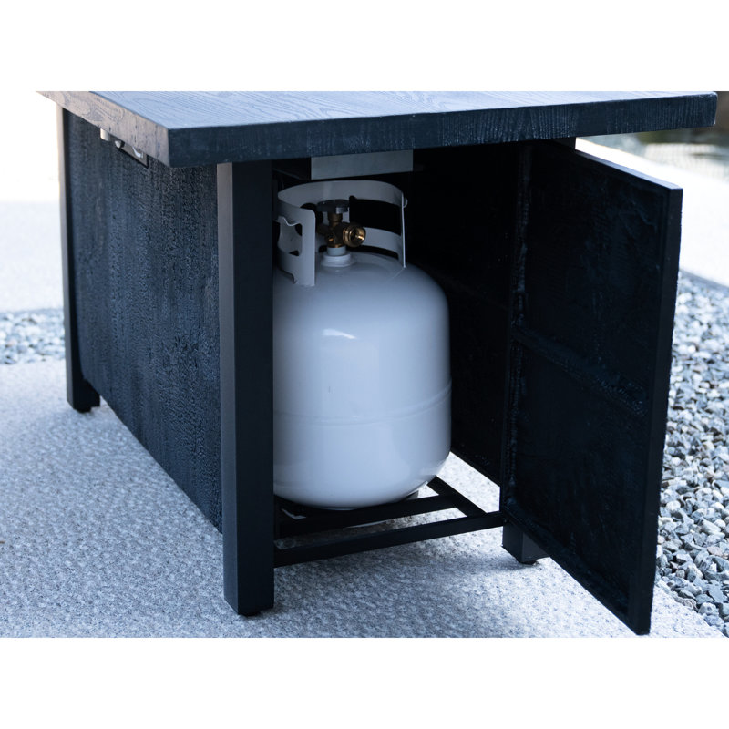 50000btu Outdoor Heater Patio Fireplace Table, 43.7" Square, Fiberglass & Iron, High Temperature Tolerant, Rust-, Long Lasting, Charcoal Grain Texture, Black, American Traditional Style 50,000 Fire