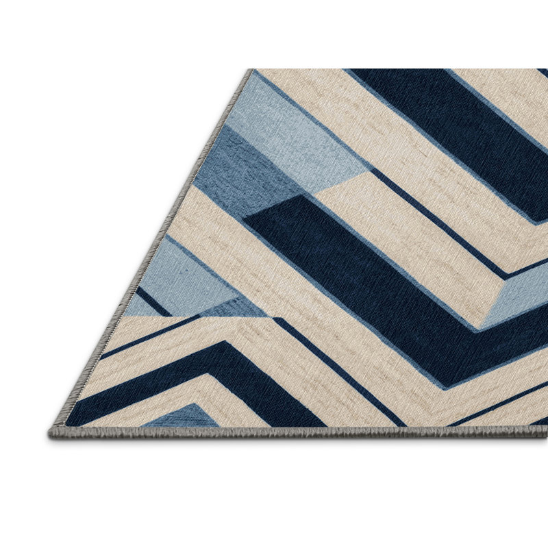  Tapis lavable rayé ivoire bleu marine, Rectangle 7 pi x 9 pi