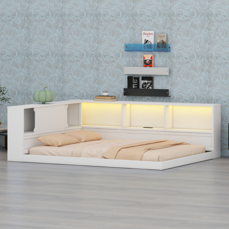 Daybed with Integrated Storage Shelves, USB Charging Ports, and LED Lighting – Multi-Functional Lounge Furniture, White