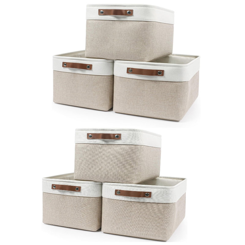 6 paniers de rangement pour placard, bacs de rangement pour tablettes, boîtes de rangement pliables et paniers avec poignées en cuir pour organiser les vêtements, draps, jeans, jouets, livres