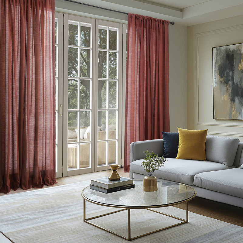 Rideaux semi-transparents texturés en mélange de coton pour rideaux de chambre à coucher et de salon (rideaux à 2 panneaux)