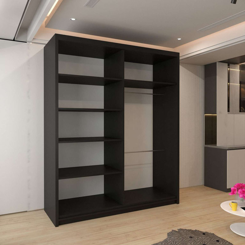 2 Door Laminate Wardrobe, Matte Black, 217cm H x 150cm W x 62cm D