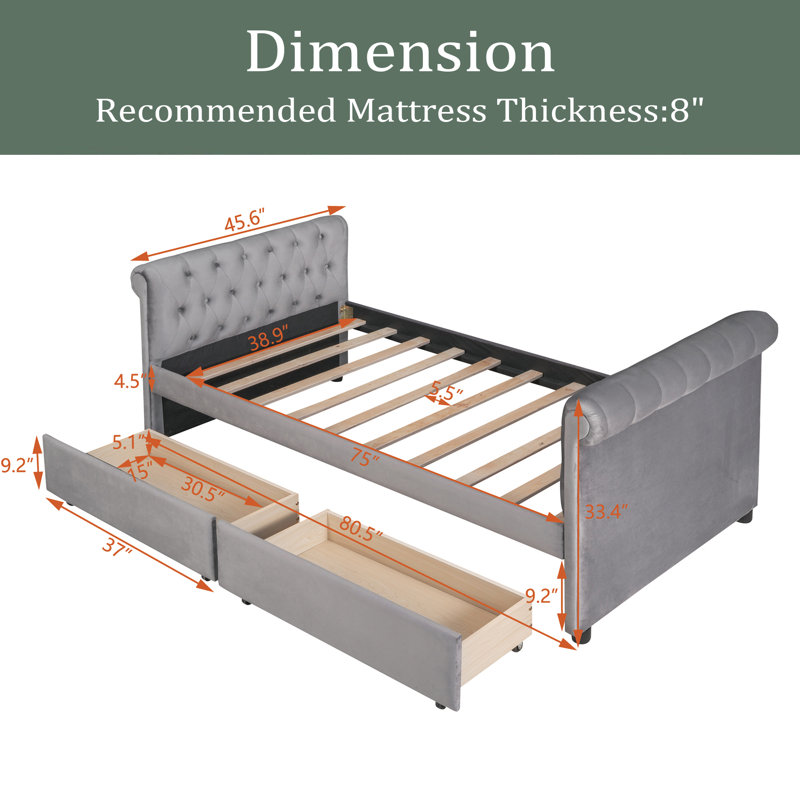 Jimel Upholstered Daybed, Gray