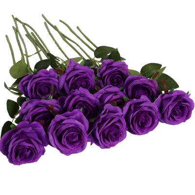 12 pièces de fleurs artificielles en vrac bouquet de roses en soie artificielle avec longues tiges de roses artificielles pour les décorations de table de fête