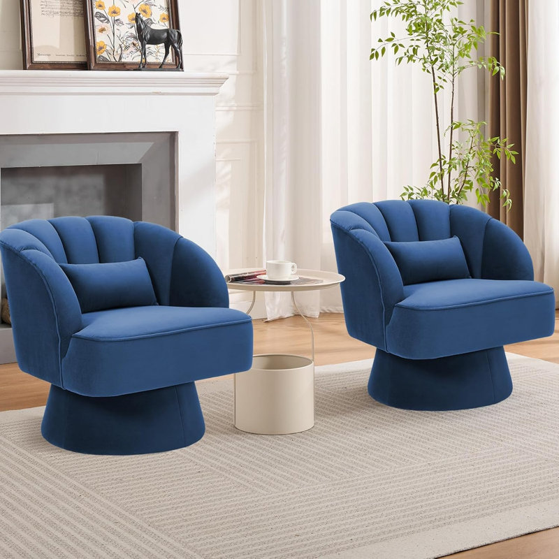 Upholstered Swivel Accent Chair, Navy