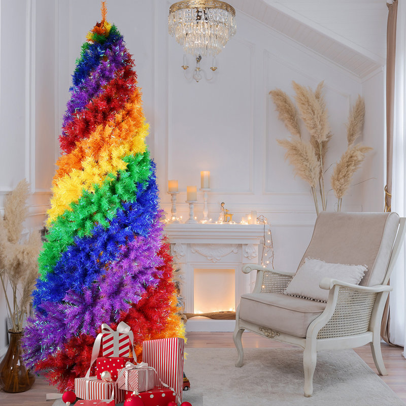 Arbre de Noël spirale arc-en-ciel de 6 pi, 1248 pointes de branches, arbre de Noël artificiel coloré en PVC avec une conception en spirale unique, forme pleine et luxuriante, support en métal robuste pour la décoration de Noël intérieure