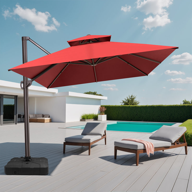 13' X 10' Rectangular Cantilever Umbrella, Weighted Base Included, Rouge