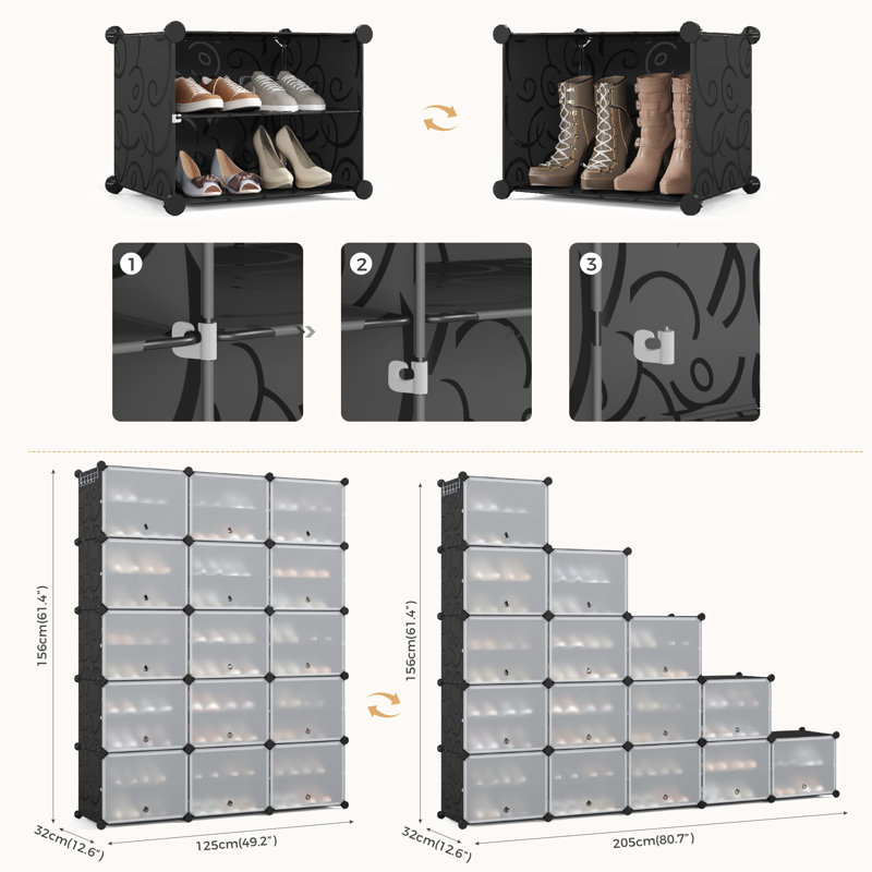60 Pair Stackable Shoe Storage Cabinet, Black