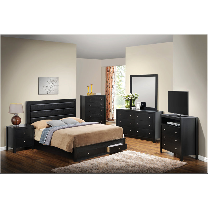 Sleek Transitional Black Storage Bed, Full