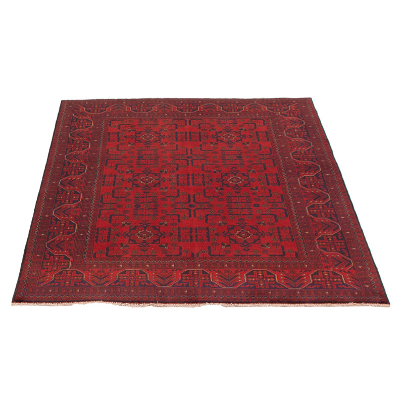 Tapis unique en laine noué à la main rouge nouvel âge 5 pi x 6 pi 4 po Motilaal