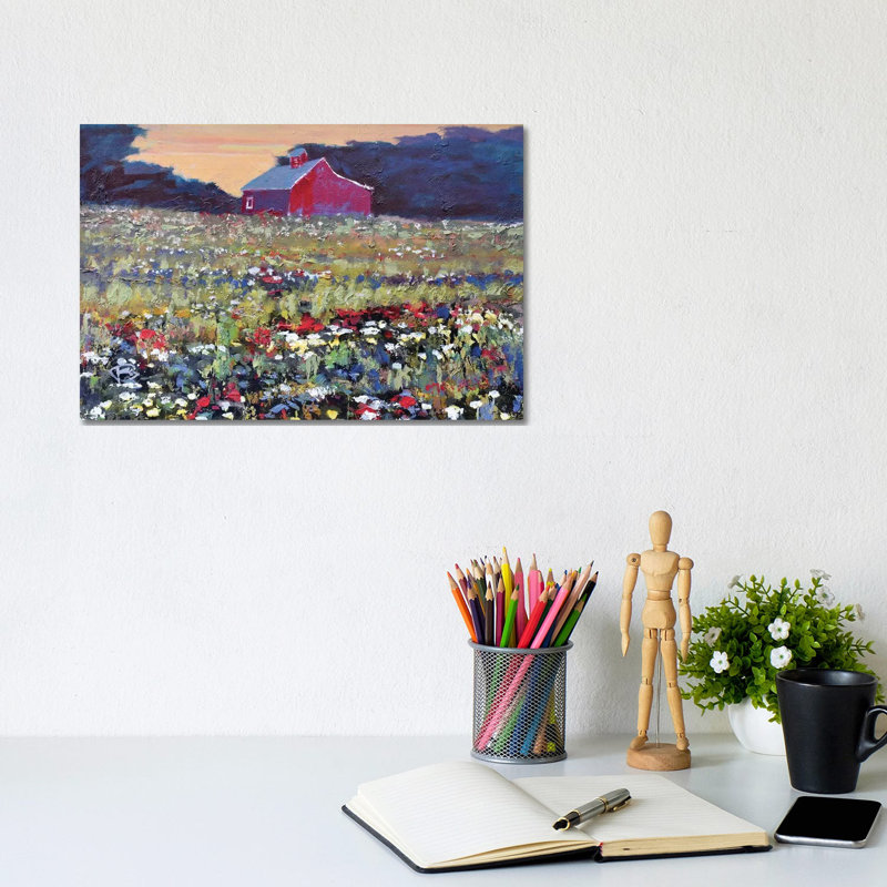 Red Barn And Flowers 1 Piece Wall Art on Canvas, 20.32 cm H x 30.48 cm W, Wrapped Canvas