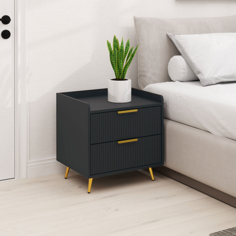 Alcantera 50cm W Bedside Table, Black