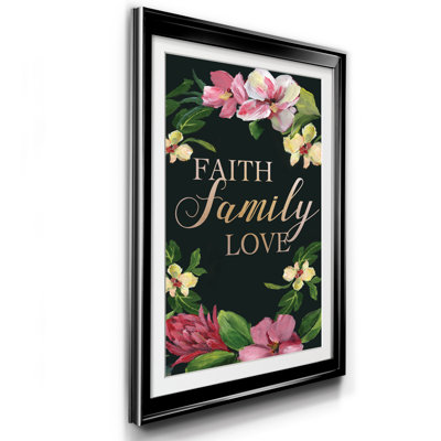 Faith Family Love - Reproduction d'art textuel sur papier encadré