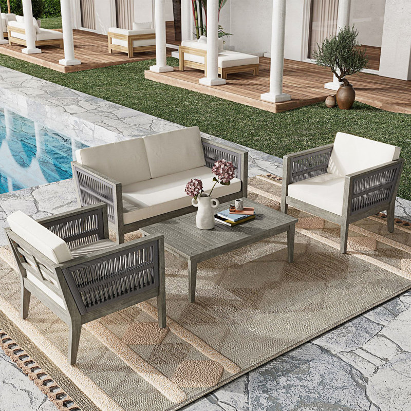 4-Pieces Patio Furniture Set, Outdoor Furniture With Coffee Table, Patio Conversation Set