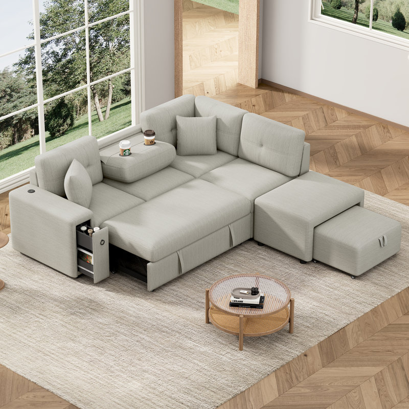 Canapé modulaire rembourré 4 pièces avec repose-pieds, Gris chenille