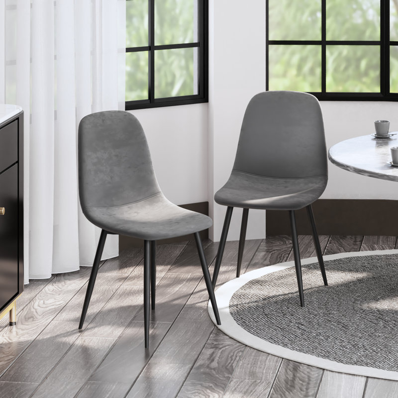 Sidon 47cm H Velvet Upholstered Metal Side Chair, Grey