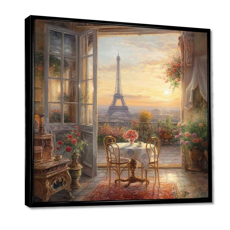 «Beautiful Eiffel Tower In Paris II», reproduction d'art sur toile encadrée Paris, 44" H x 44" W, Noir